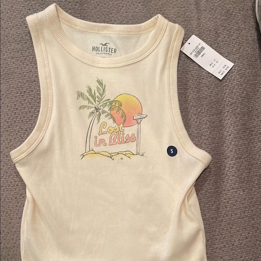 Hollister Cream Tank Top Tropical Graphic